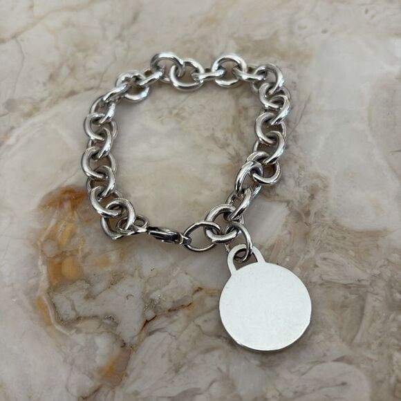 Tiffany & Co. 925 Sterling Silver Round Tag Chunky Link Bracelet Vintage Rare - Picture 3 of 7
